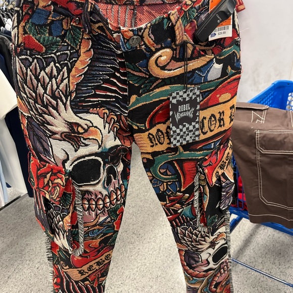 rebels Pants - rebels Multicolor Tattoo Print Skinny Pants - Black, Red, Green, Blue